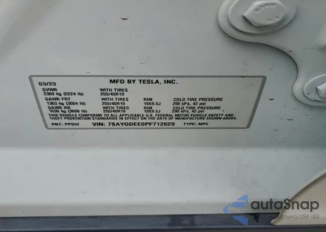 2023 Tesla Model Y from USA, damaged, VIN 7SAYGDEE0PF712629